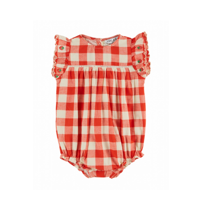 Romper korte mouw - Brode fraises - Biologisch katoen - Vichy rood - Emile et Ida voor