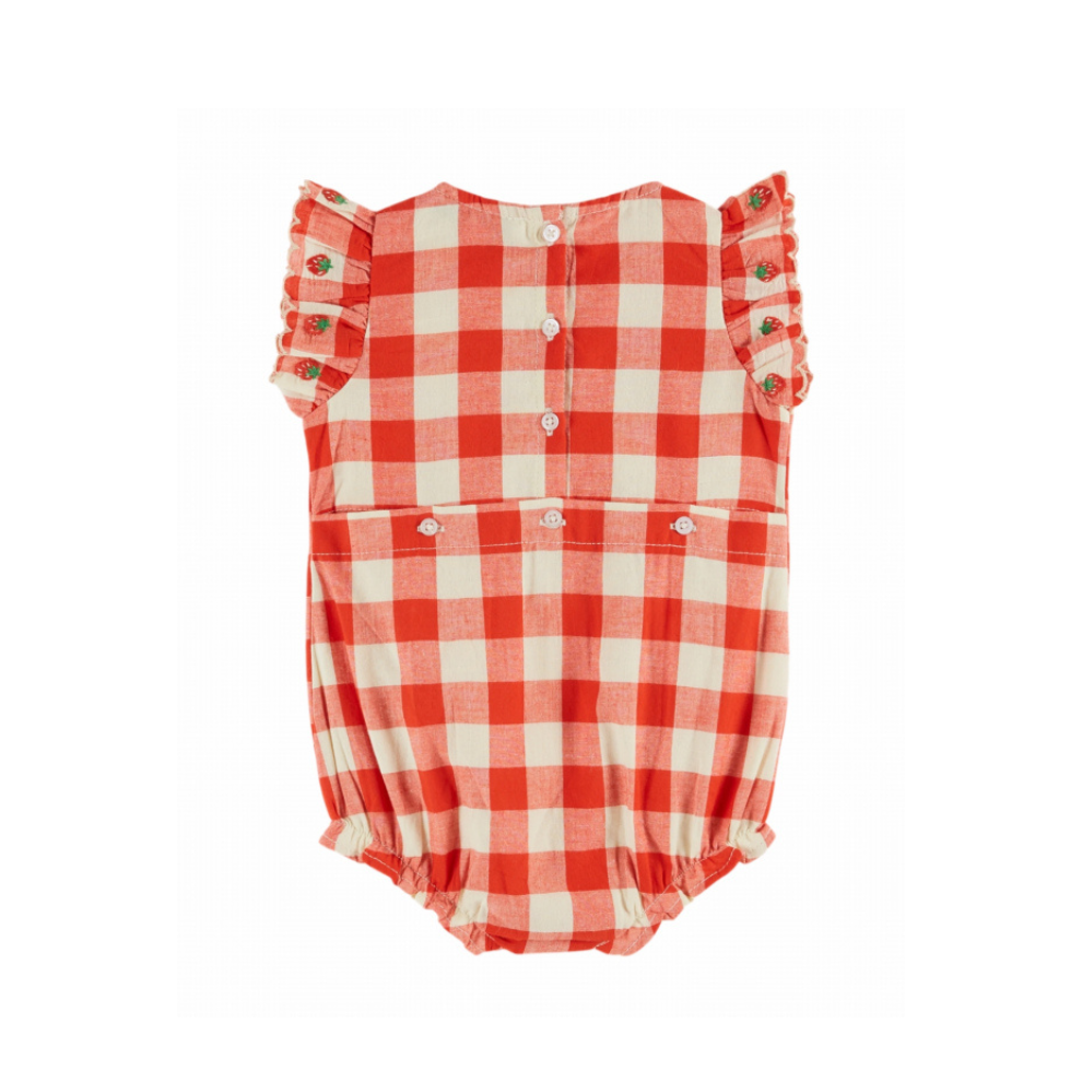 Romper korte mouw - Brode fraises - Biologisch katoen - Vichy rood - Emile et Ida achter