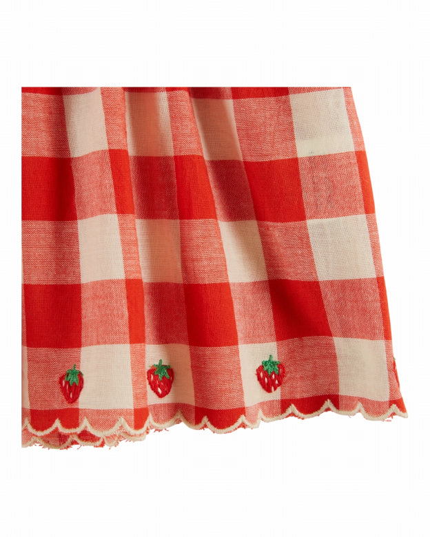 Topje Aardbeitjes - Brode Fraises - Biologisch katoen - Rood/Wit - Emile et Ida close up