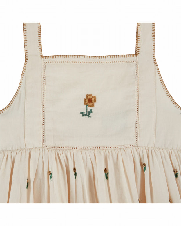 Jurkje met borduursel - Robe Brodee - Biologisch katoen - Creme - Emile et Ida close up