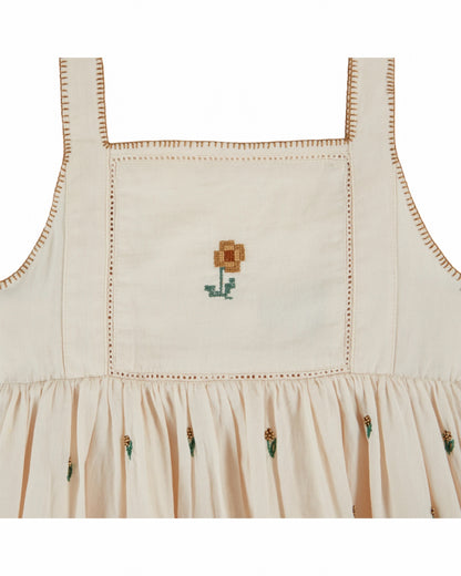 Jurkje met borduursel - Robe Brodee - Biologisch katoen - Creme - Emile et Ida close up