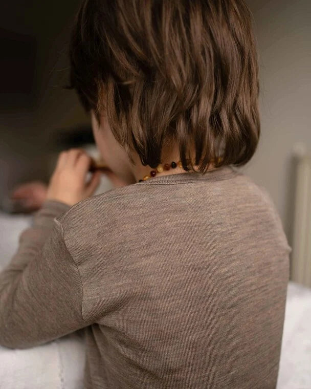 Top longsleeve - Wol/zijde - Bruin/walnut - Kinder shirt - Engel Natur