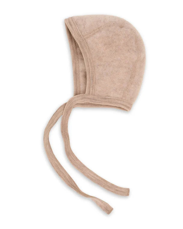 Strik mutsje - Bonnet - Wol fleece - Biologisch merino wol - Engel Natur sand melange beige