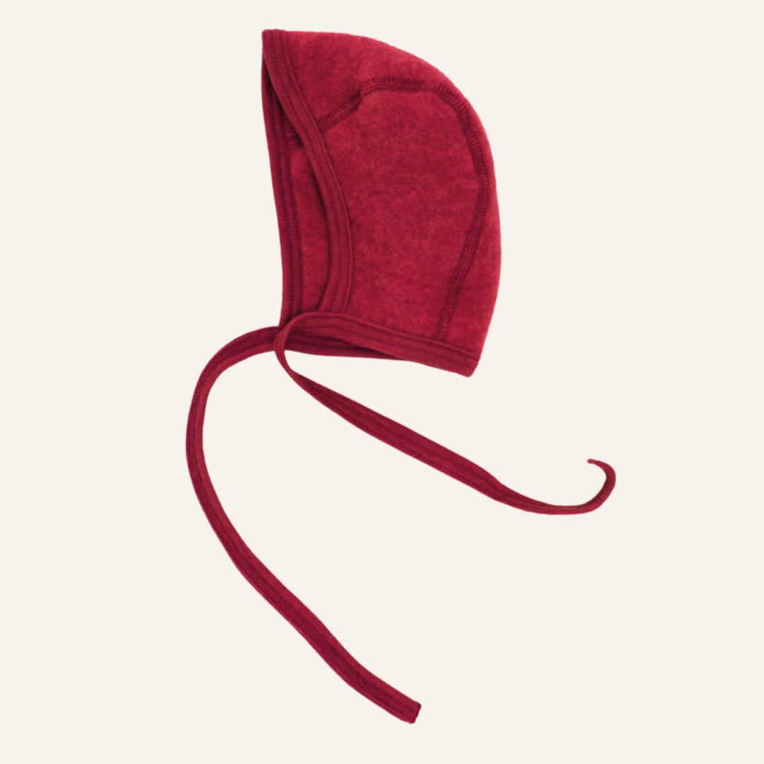 Strik mutsje - Bonnet - Wol fleece - Biologisch merino wol - Engel Natur jaspis melange rood