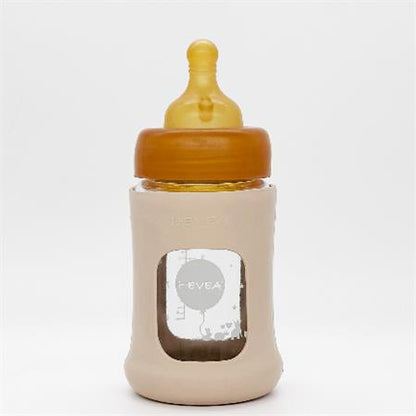 HEVEA - Wide Neck Baby Glass Bottle - Sand - Babyfles - 100% plasticvrij - voorkant kleine