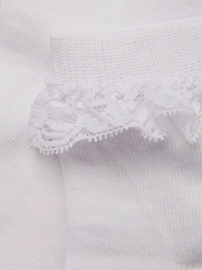 Minymo - Ankle Sock w. Lace White - Sokjes met ruches
