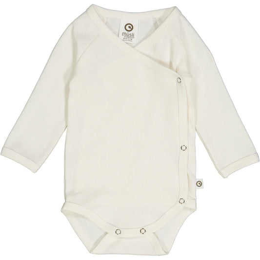 Overslag Romper  - Rib l/s body - Biologisch katoen - Off White - Müsli by Green Cotton - voorkant