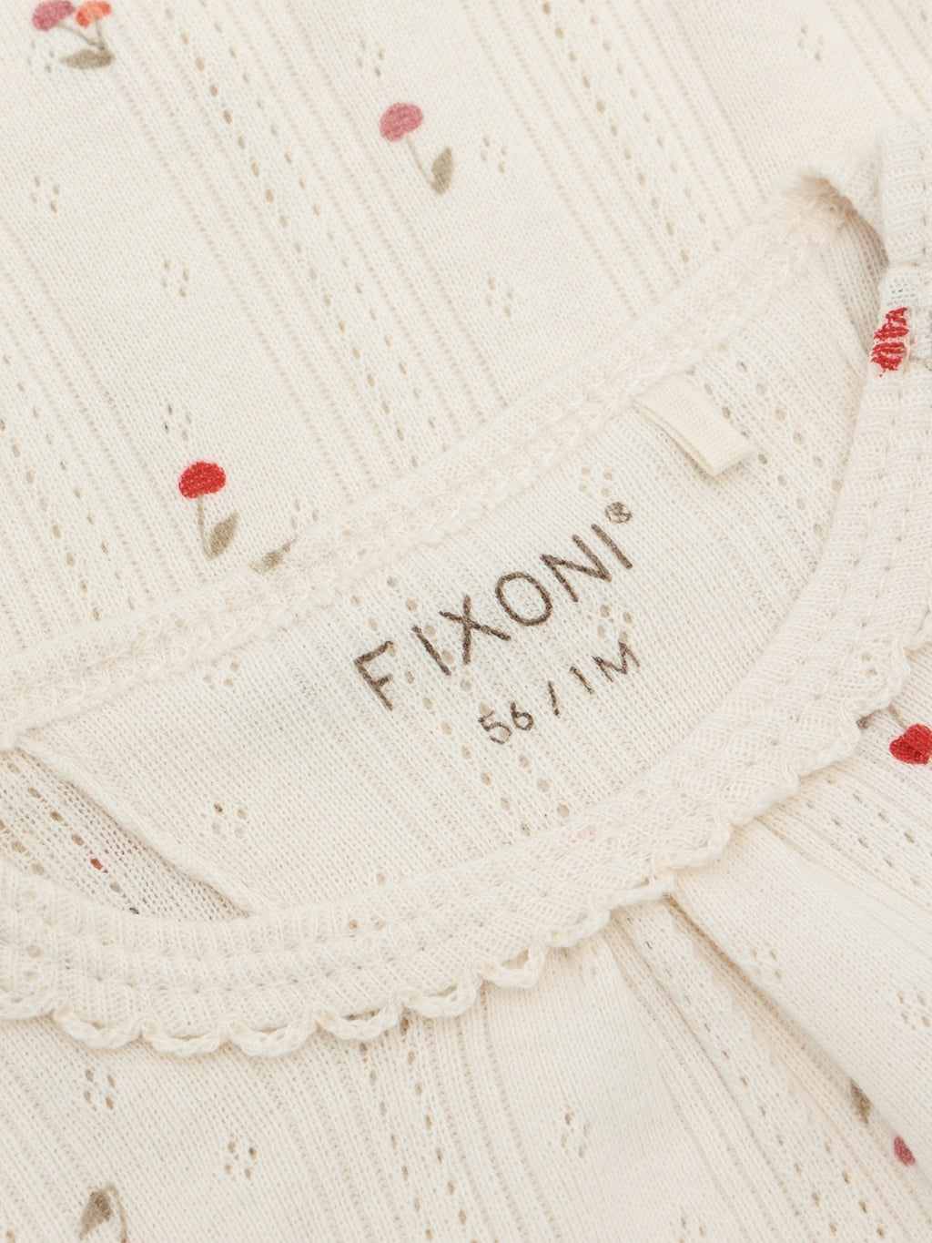 Romper pointelle - Biologisch katoen - Kersjes/Ecru - Fixoni close up