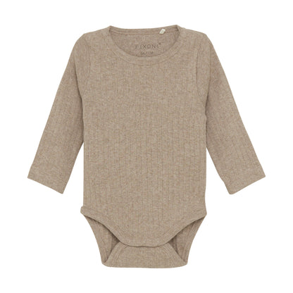 Fixoni - Body LS Melange - Mocha Meringue Melange - Romper - 100% katoen - voorkant