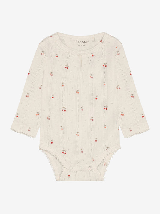 Romper pointelle - Biologisch katoen - Kersjes/Ecru - Fixoni voor