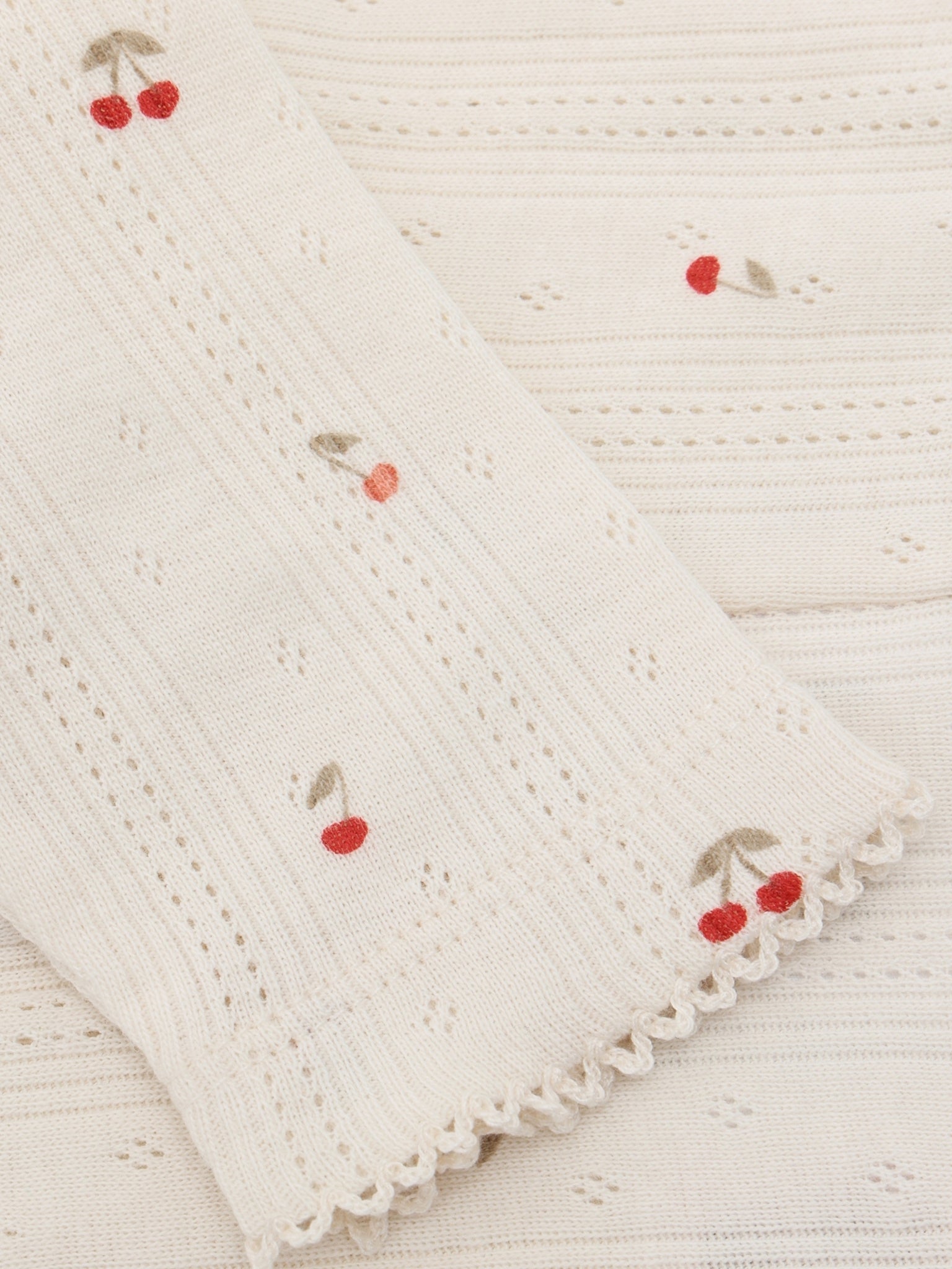 Legging pointelle - Biologisch katoen - Kersjes/Ecru - Fixoni close up