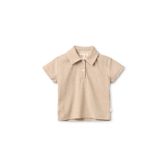 Polo top korte mouw - T-shirt Nohr - Badstof - Beige/Light brown stripe - Flöss 