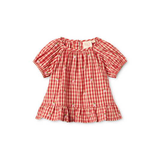 Blouse korte mouw Molly - Katoen - Rood/roze - Aardbeitjes - Flöss