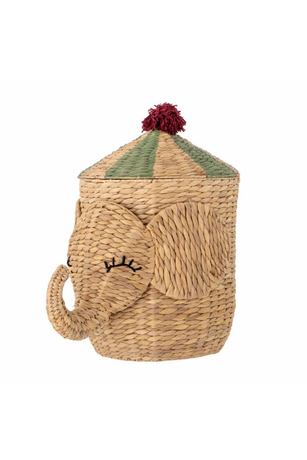Bobo Basket Nature – Olifant opbergmand met deksel – Bloomingville MINI: vrijstaand productaanzicht van de mand met deksel.
