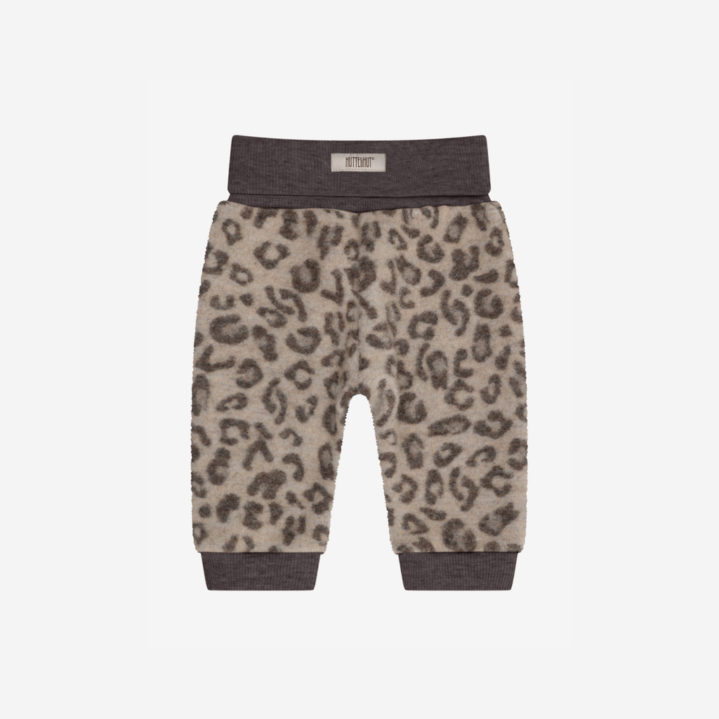 Broekje wol fleece - 100% merino wol - HUTTEliHUT panterprint camel melange jaquard achterkant