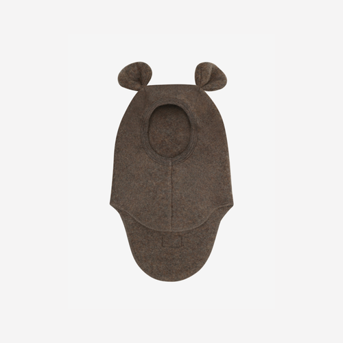Balaclava met berenoren - Merino wol fleece - Brown Melange - HUTTEliHUT voorkant