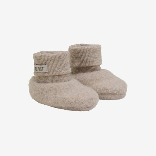Slofjes - Merino wol fleece - Camel melange/beige - Huttelihut voor