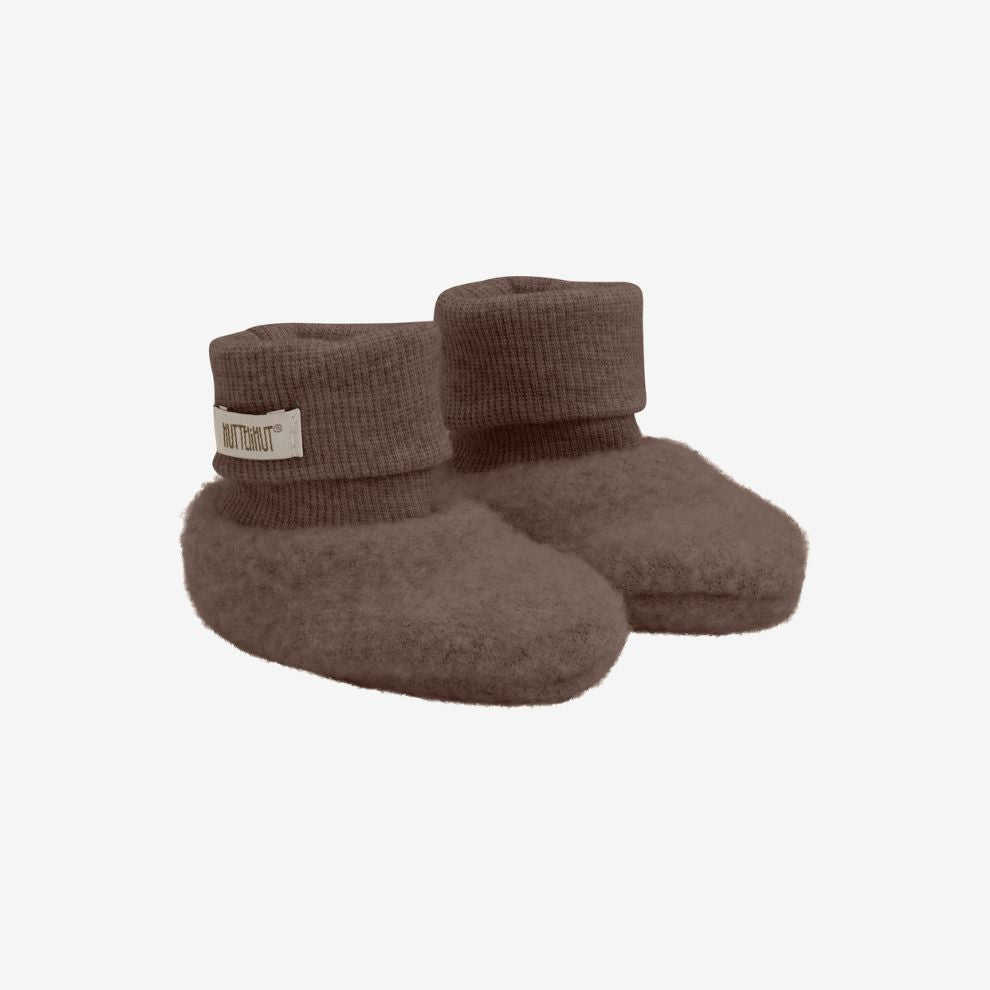Slofjes - Merino wol fleece - Brown melange/bruin - Huttelihut voor