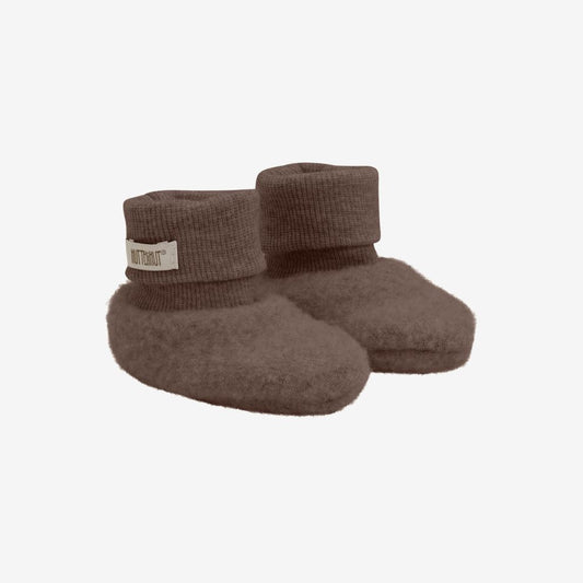Slofjes - Merino wol fleece - Brown melange/bruin - Huttelihut voor