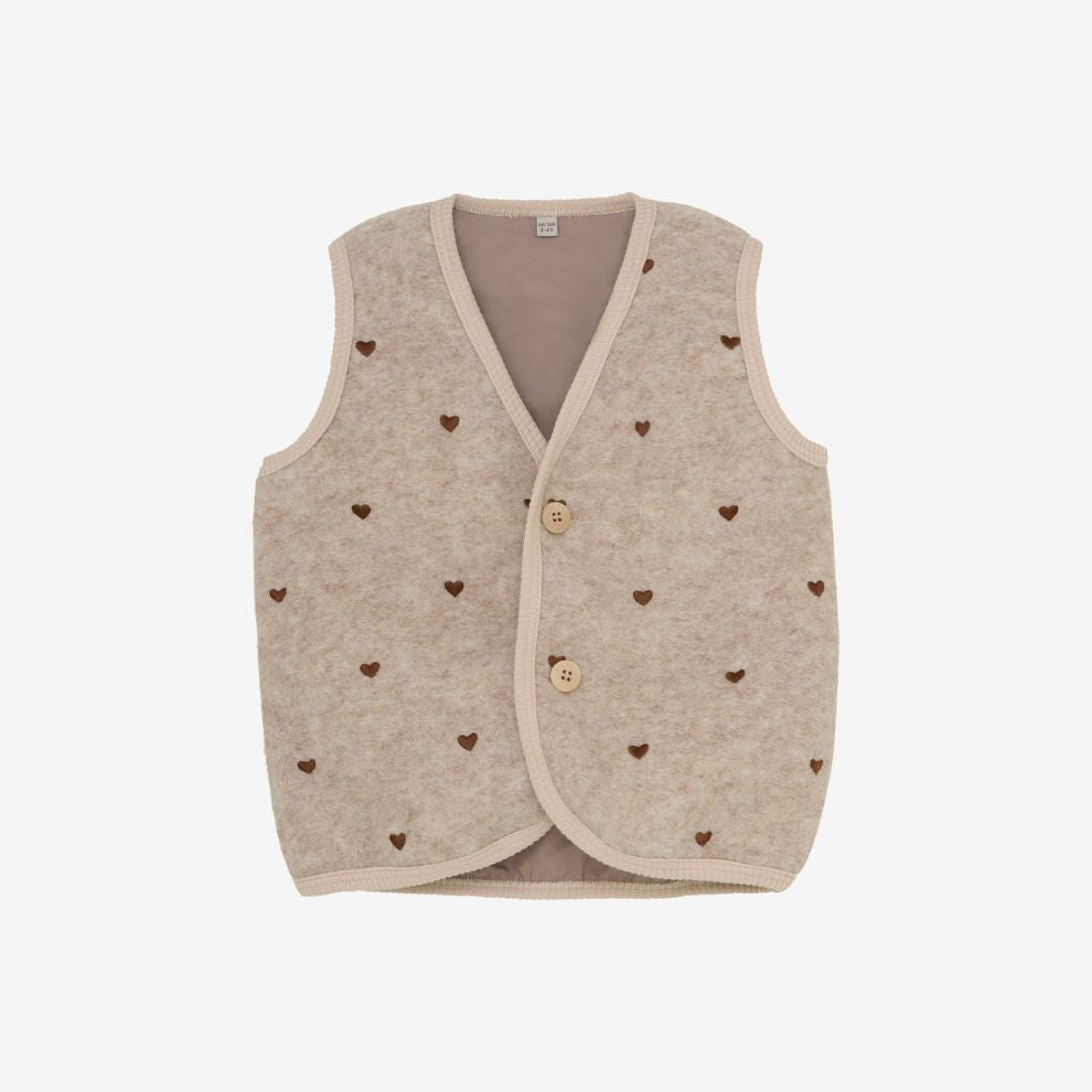 Gilet vestje - Merino wol - Hartjes/beige - Huttelihut voor