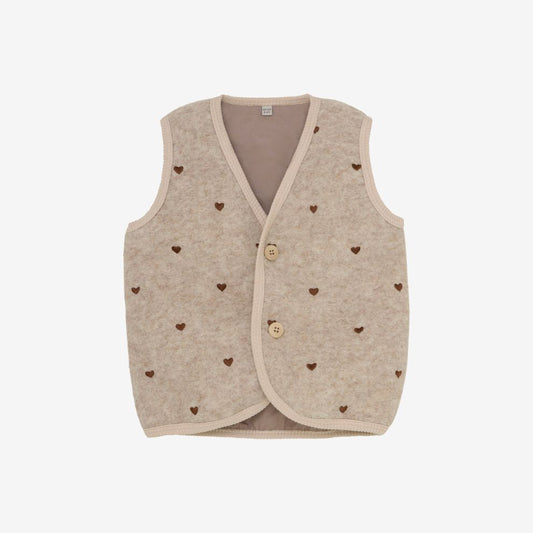 Gilet vestje - Merino wol - Hartjes/beige - Huttelihut voor