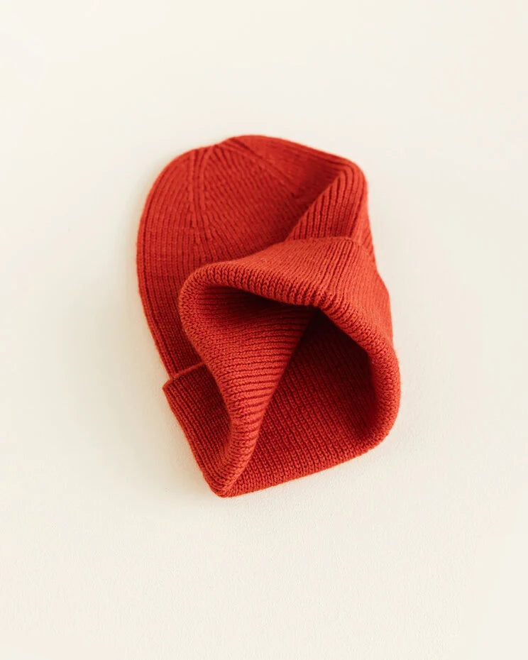 Gebreid mutsje - Fonzie newborn - Merino wol - Red/rood - HVID