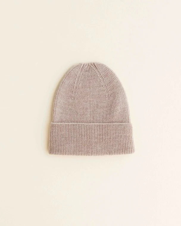Gebreid mutsje - Fonzie newborn - Merino wol - Sand - HVID voor