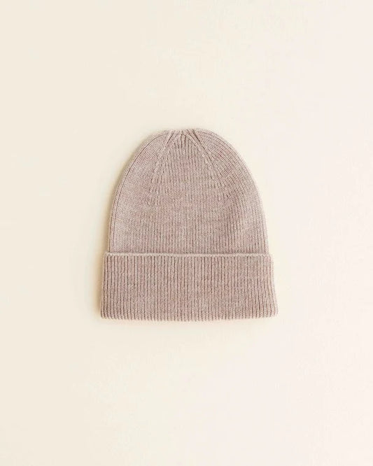 Gebreid mutsje - Fonzie newborn - Merino wol - Sand - HVID voor