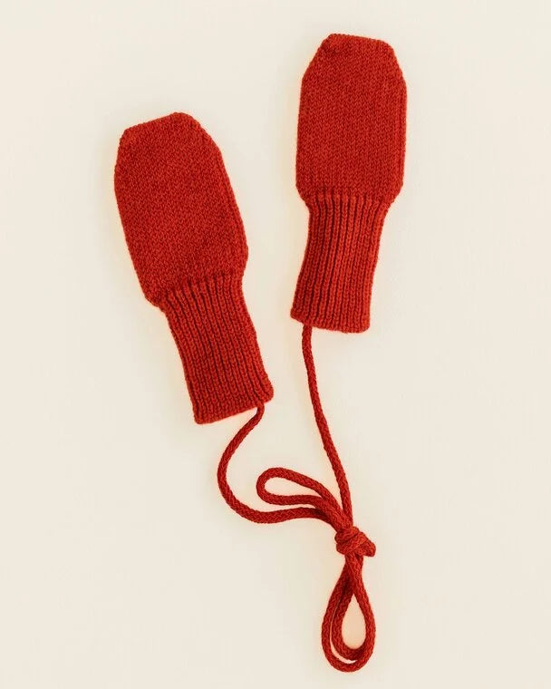 Wanten met koord - 100% extra fine Italiaanse merino wol - Hvid  red