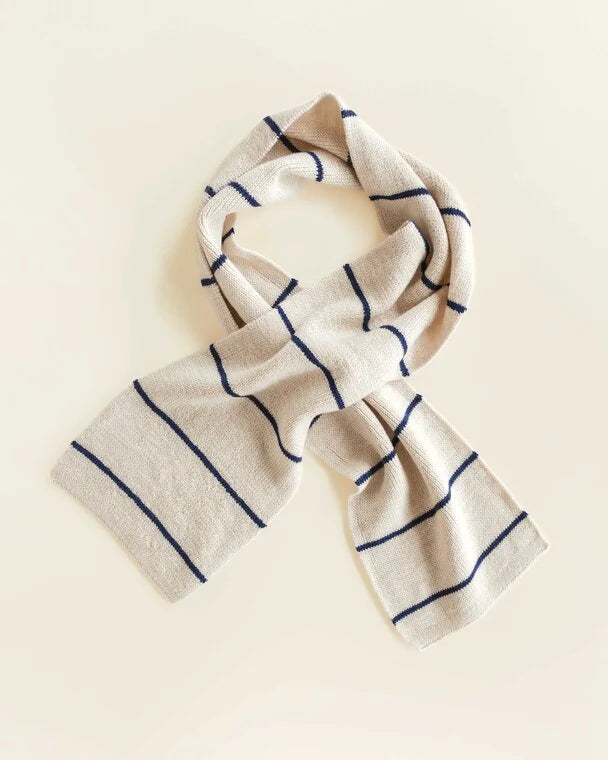 Scarf Igor - gestreepte sjaal van 100% extra fine Italiaanse merino wol - Hvid - met blauw