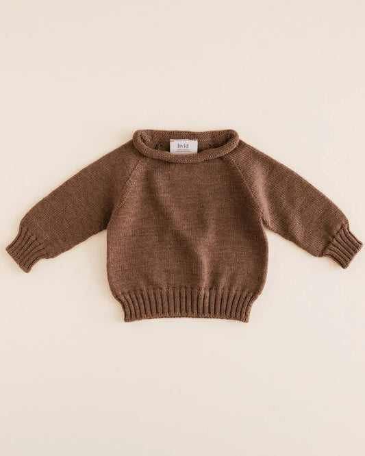 Sweater Georgette - Babytruitje - Mocha - Merinowol - HVID voor