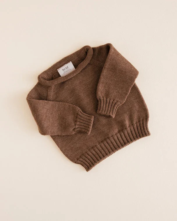 Sweater Georgette - Babytruitje - Mocha - Merinowol - HVID mouwen