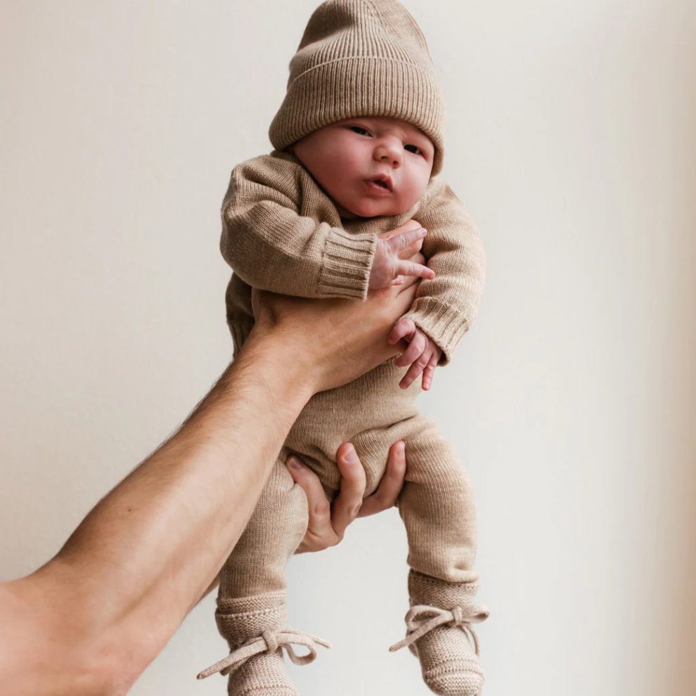Gebreid broekje Guido - Merino wol - Sand - HVID baby