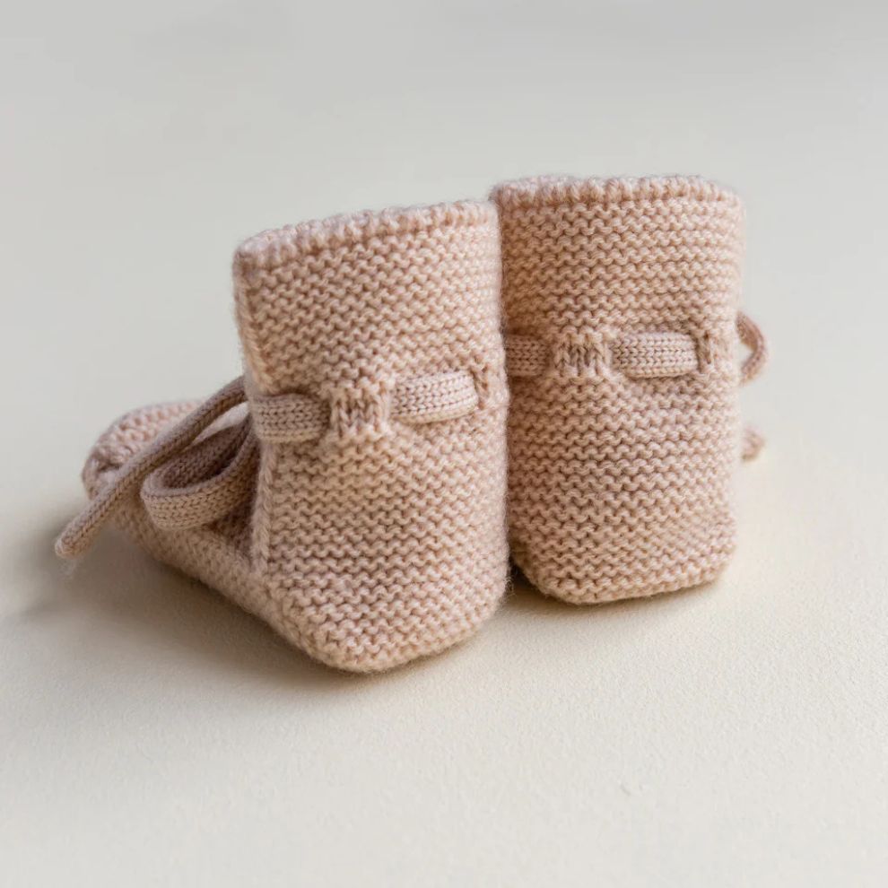 Slofjes/Booties - Merino wol - Apricot - 0/9 maanden - HVID achterkant
