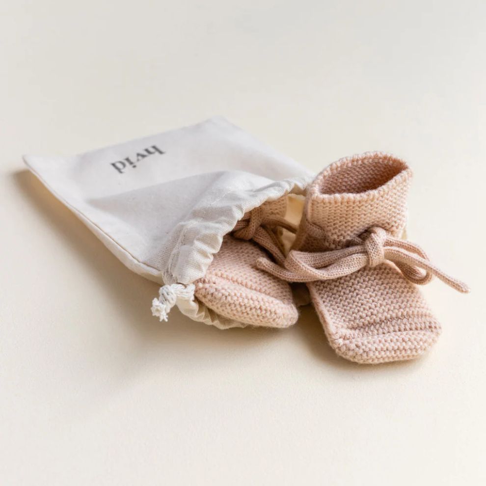 Slofjes/Booties - Merino wol - Apricot - 0/9 maanden - HVID zakje