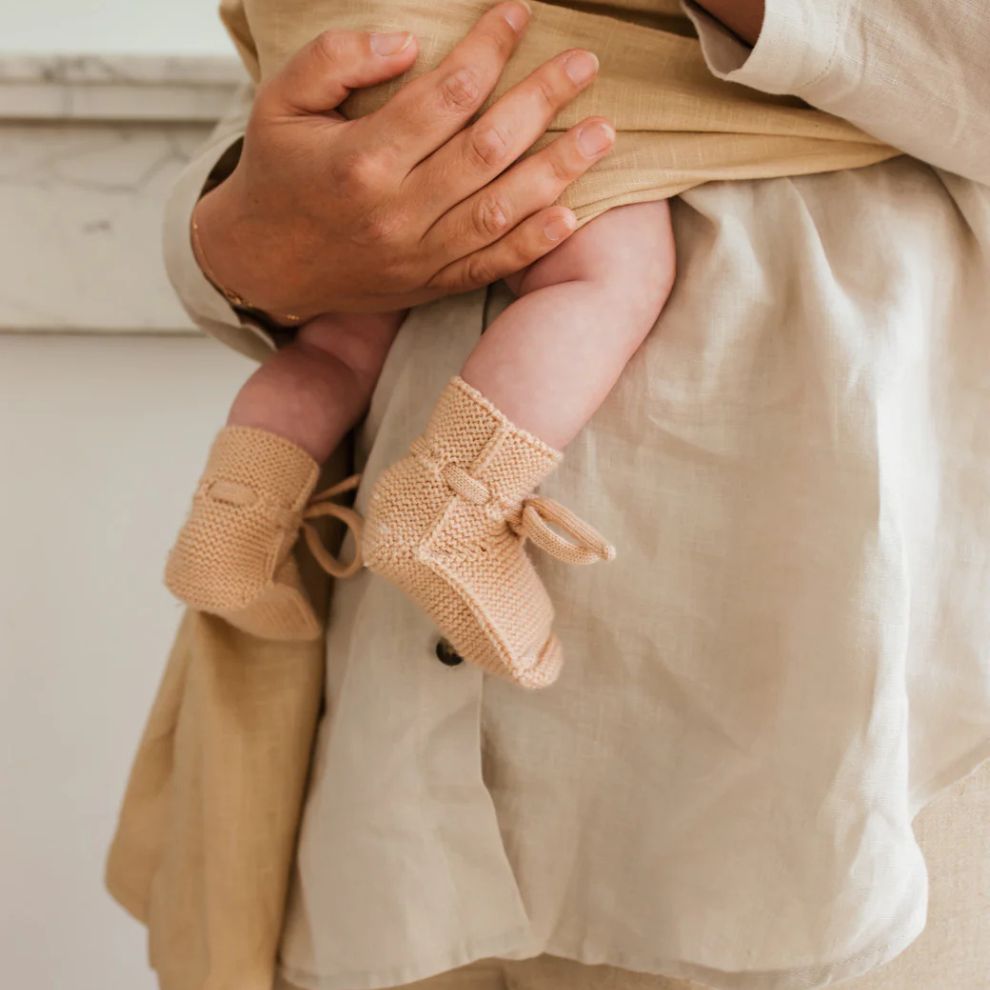 Slofjes/Booties - Merino wol - Apricot - 0/9 maanden - HVID baby