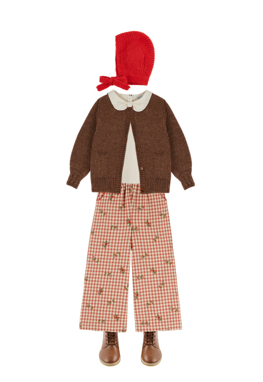 Wijde broek met ruitprint en bloemenborduursel – Emile et Ida