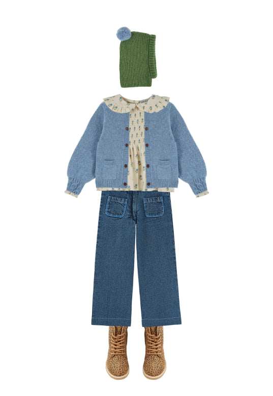 Gebreid vest Cardigan Doudou – Lac – Merinowol & Mako-katoen – Emile et Ida