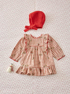 Geruit jurkje met bloemenborduursel - Roodbruin - Robe Vichy Volant/Broderie - Emile et Ida - productfoto