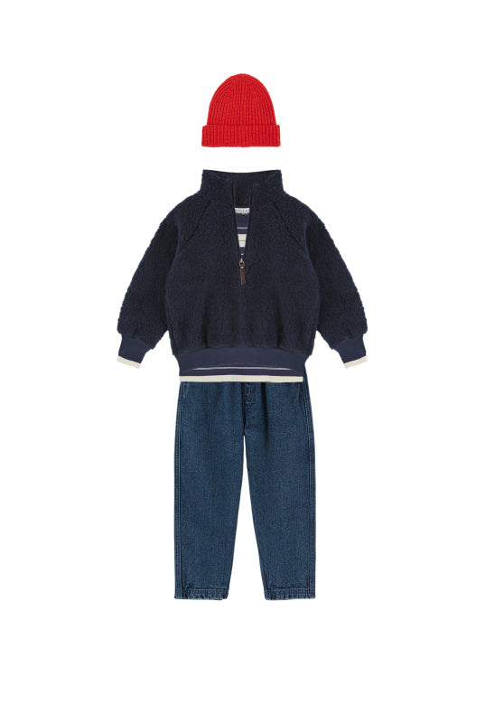 Soepele denim broek met elastische taille – Donkerblauw – Pantalon Garcon - Emile et Ida