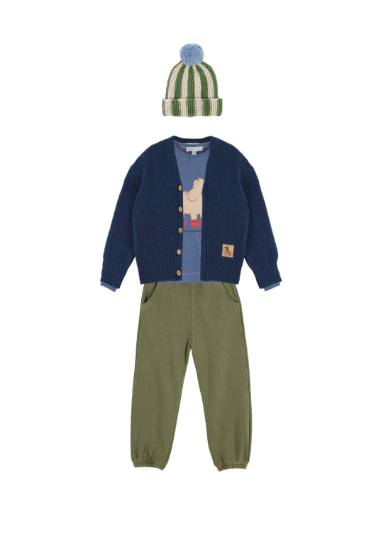 Gestreepte wollen muts met pompon - Olive & Blush - Emile et Ida - productfoto - afbeelding 4