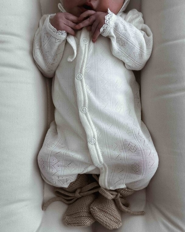 Bodysuit - Wool/Silk - Pointelle - White - Joha