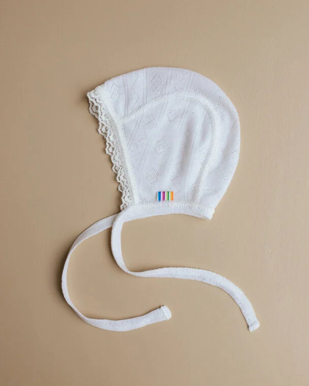 Strikmutsje met kant - Wol/zijde - Ajour baby mutsje - White - Joha - productfoto - afbeelding 2