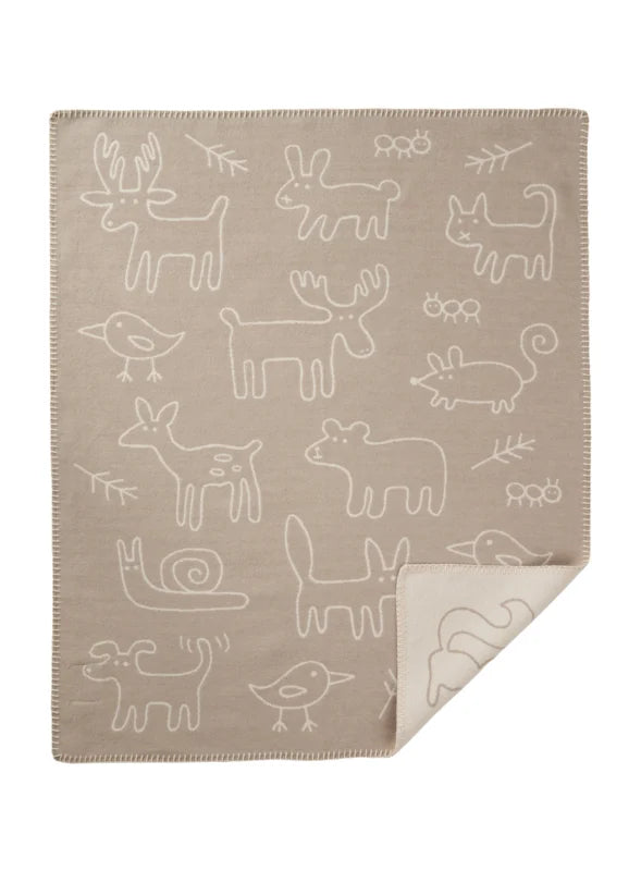 Wiegdeken eco katoen - In the Woods - Bosdieren - Beige - Klippan