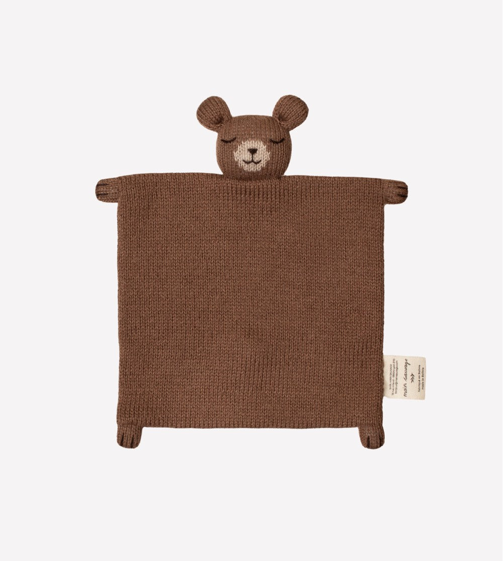 Gestricktes Schmusetuch - Alpaka Wolle - Teddy/Bär - Natur/Braun - Main Sauvage
