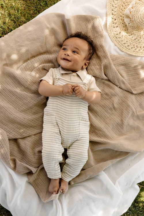 Tuinbroekje baby - Myles - Biologisch katoen - Taupe lines - Levv Labels baby