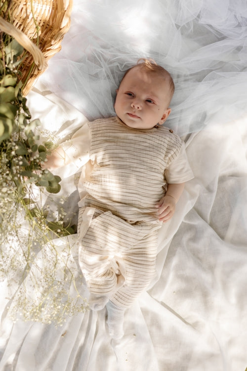 Broekje Michael - Biologisch katoen - Taupe lines - Levv Labels baby