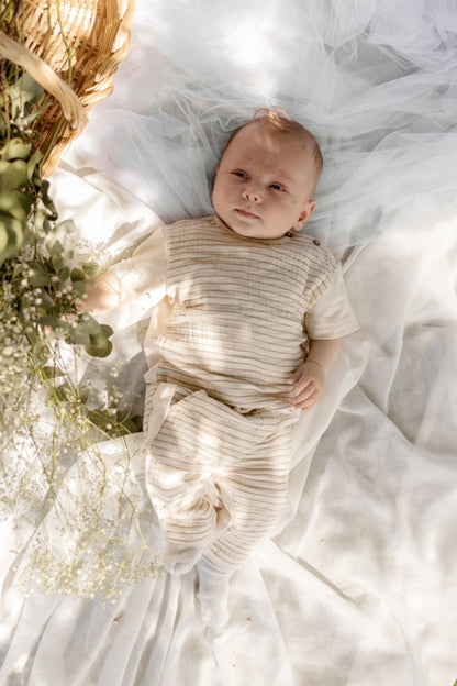 Broekje Michael - Biologisch katoen - Taupe lines - Levv Labels baby