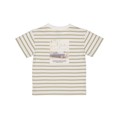 T-shirt met print Bas - Katoen - Groen/White stripes - Levv Labels achter