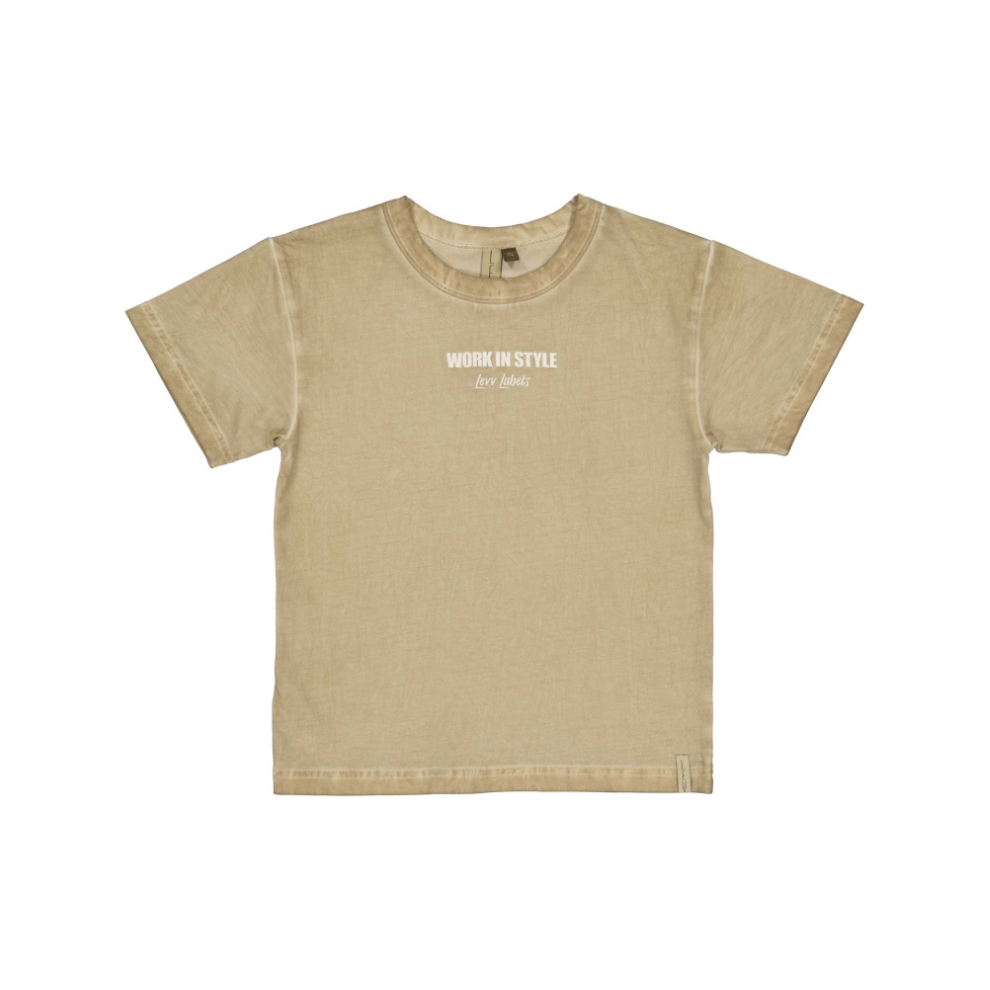 T-shirt Barry - Katoen - Groen/Dessert Sand - Levv Labels voor